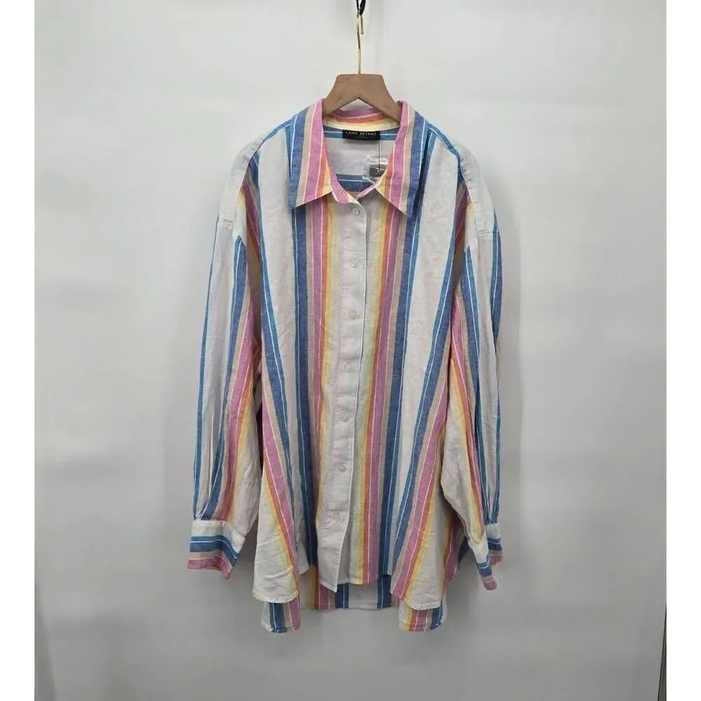 Lane Bryant No-Peek Collection Shirt Size 22/24 Striped Button Down Linen NWT